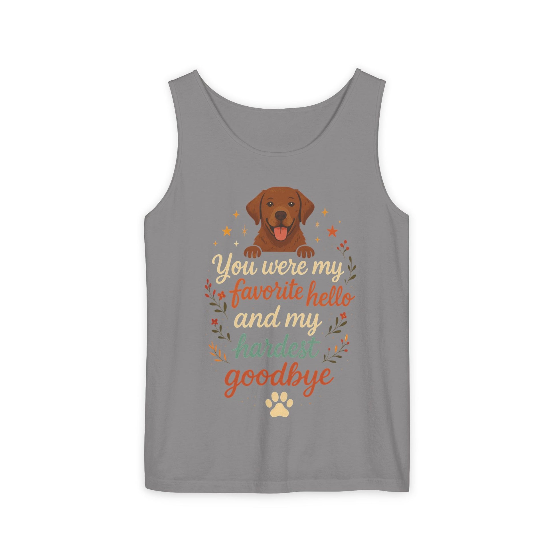 Dog Lover's Memorial Tank Top, You Were My Favorite Hello, Pet Remembrance Shirt, Gift for Dog Owners, Vintage Dog Design
