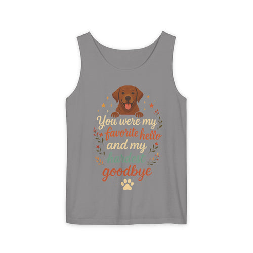 Dog Lover's Memorial Tank Top, You Were My Favorite Hello, Pet Remembrance Shirt, Gift for Dog Owners, Vintage Dog Design