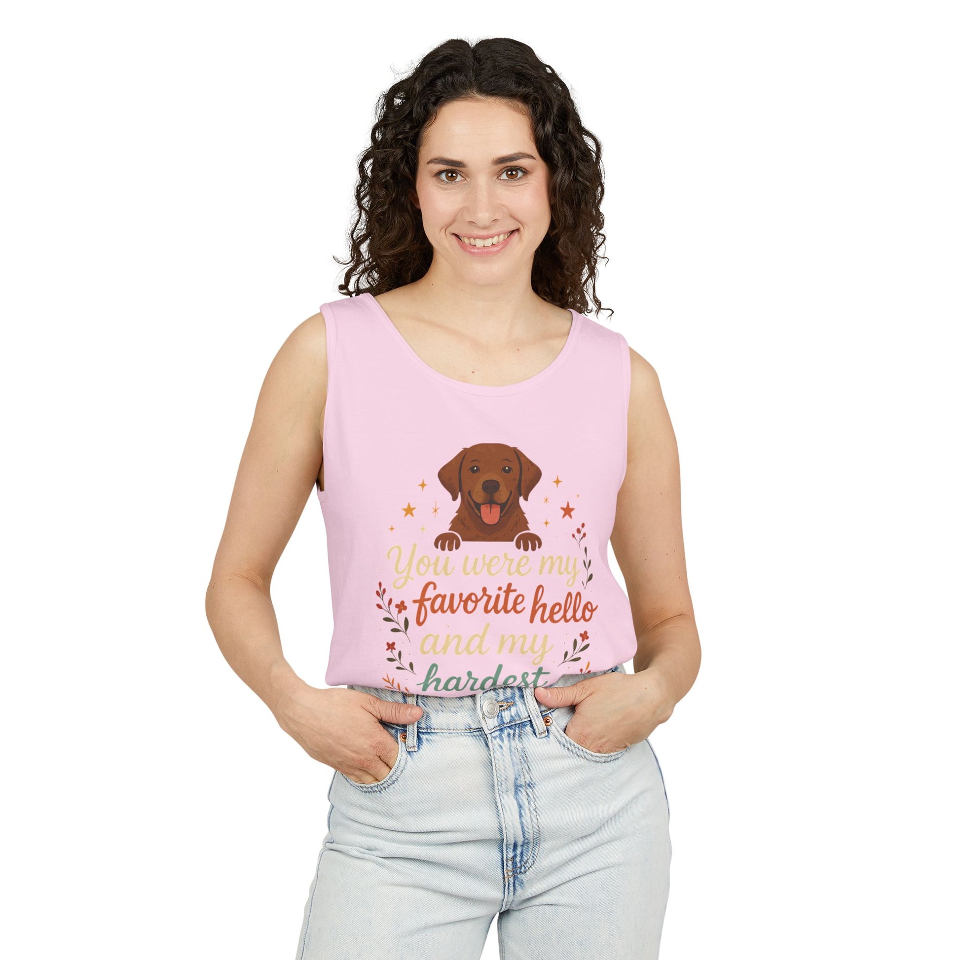 Dog Lover's Memorial Tank Top, You Were My Favorite Hello, Pet Remembrance Shirt, Gift for Dog Owners, Vintage Dog Design
