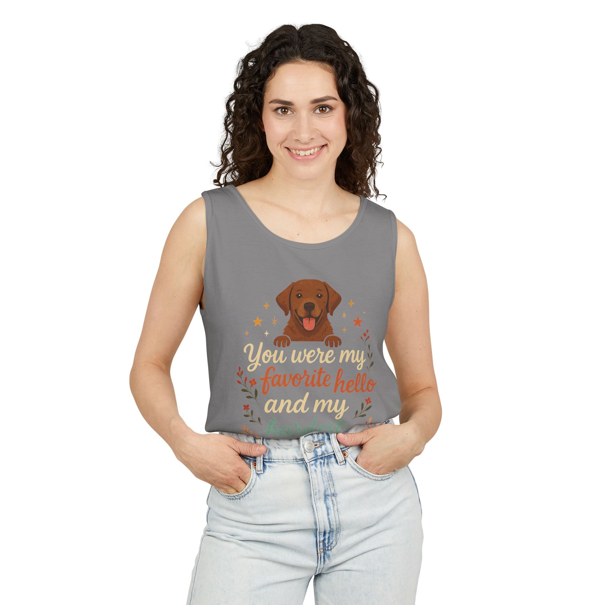 Dog Lover's Memorial Tank Top, You Were My Favorite Hello, Pet Remembrance Shirt, Gift for Dog Owners, Vintage Dog Design