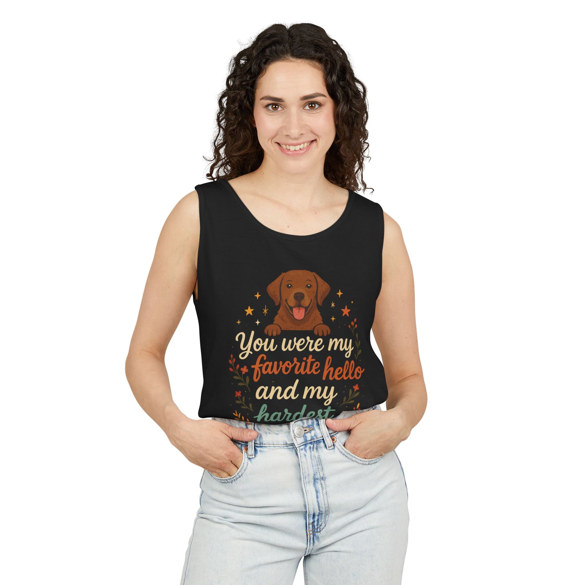 Dog Lover's Memorial Tank Top, You Were My Favorite Hello, Pet Remembrance Shirt, Gift for Dog Owners, Vintage Dog Design